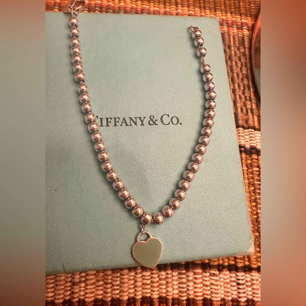Authentic Tiffany & Co. Silver Bead bracelet with blue Heart tag